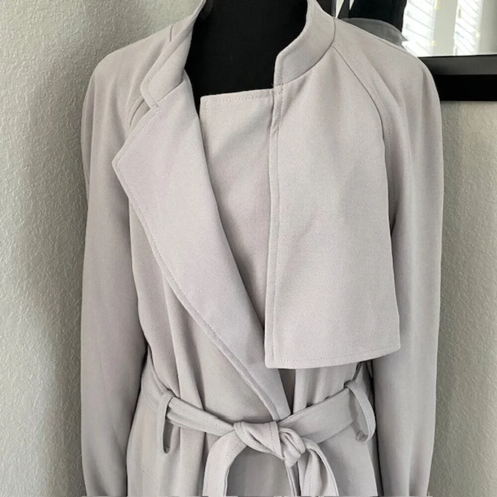 RACHEL ROY Luxe Crepe Trench Long Coat Gray Mist XL NWT